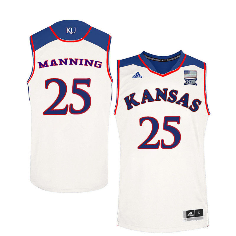 Men Kansas Jayhawks #25 Danny Manning College Basketball Jerseys-White - Click Image to Close